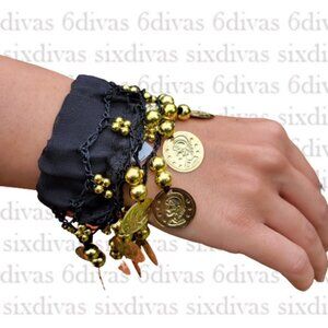 PAIR of Belly Dance Wristband Gold Coins Cuff
